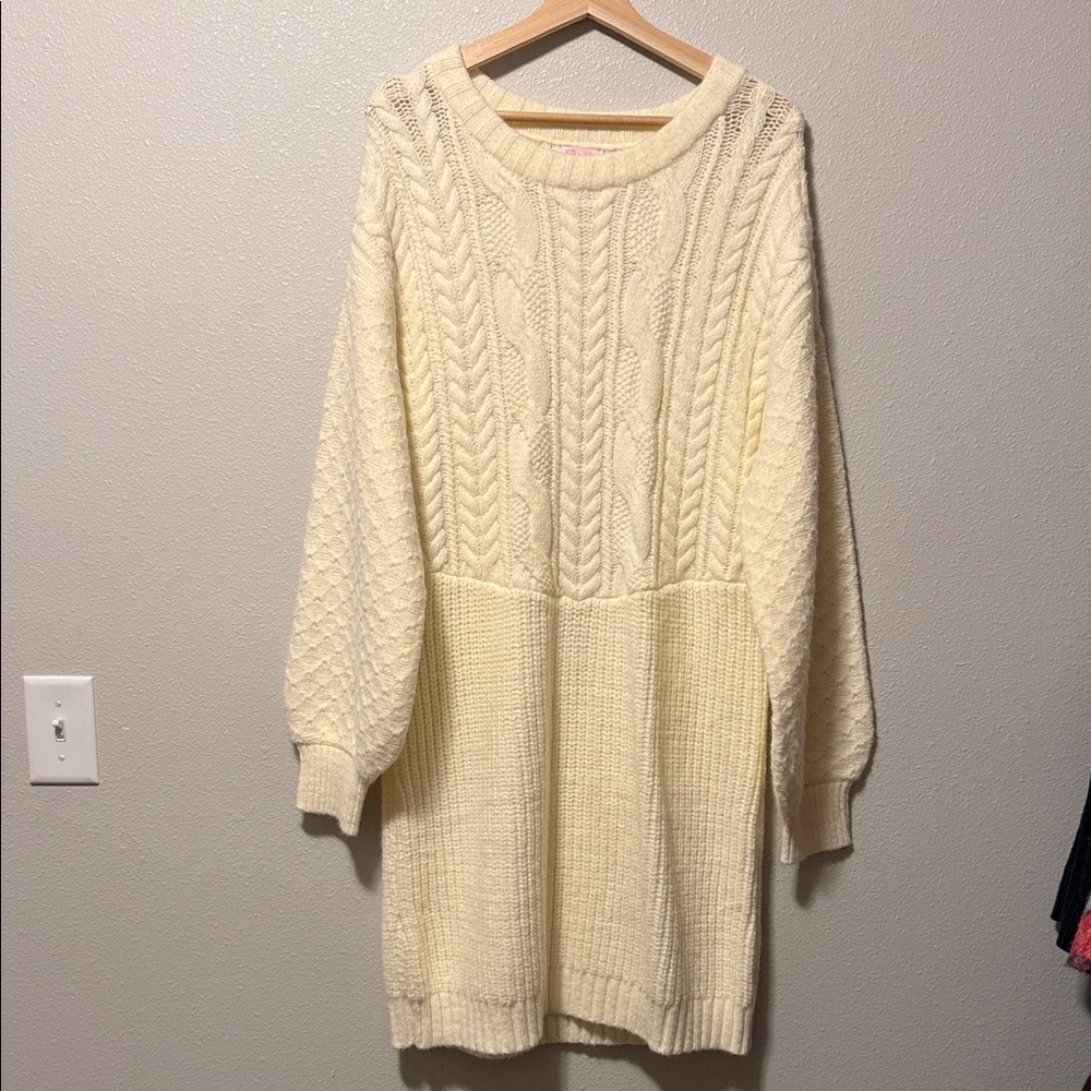 Pink Lily Cream Cable Knit Sweater Dress